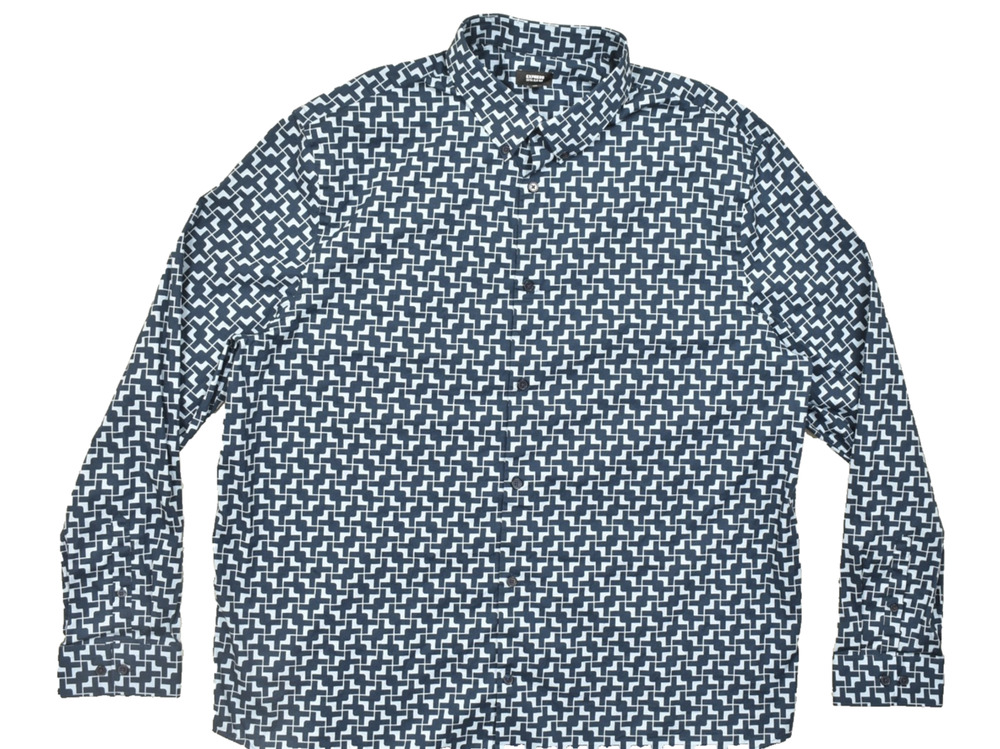 Express Extra Slim 1MX Men XXL Blue Geometric Long Sleeve Button Down Shirt